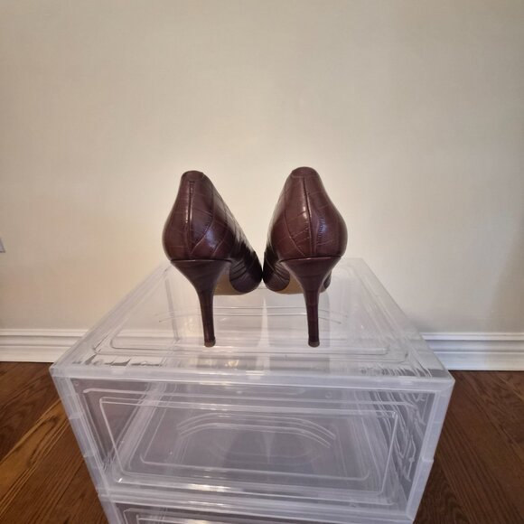 Nine West Burgundy Snake-Embossed Leather, Size 8 1/2 - Picture 6 of 14